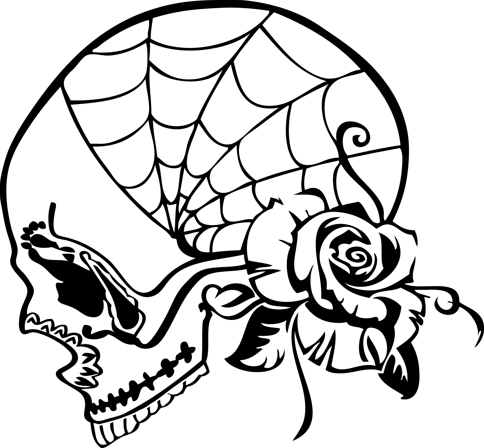 Cool Skull And Rose Coloring Page