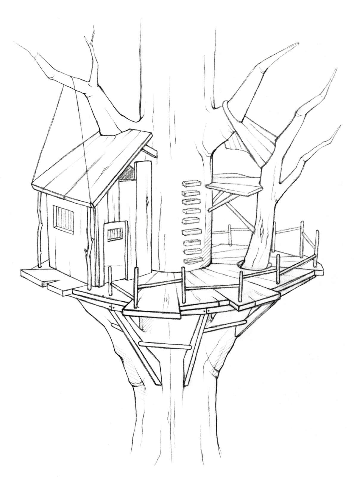 Cool Tree House Coloring Page