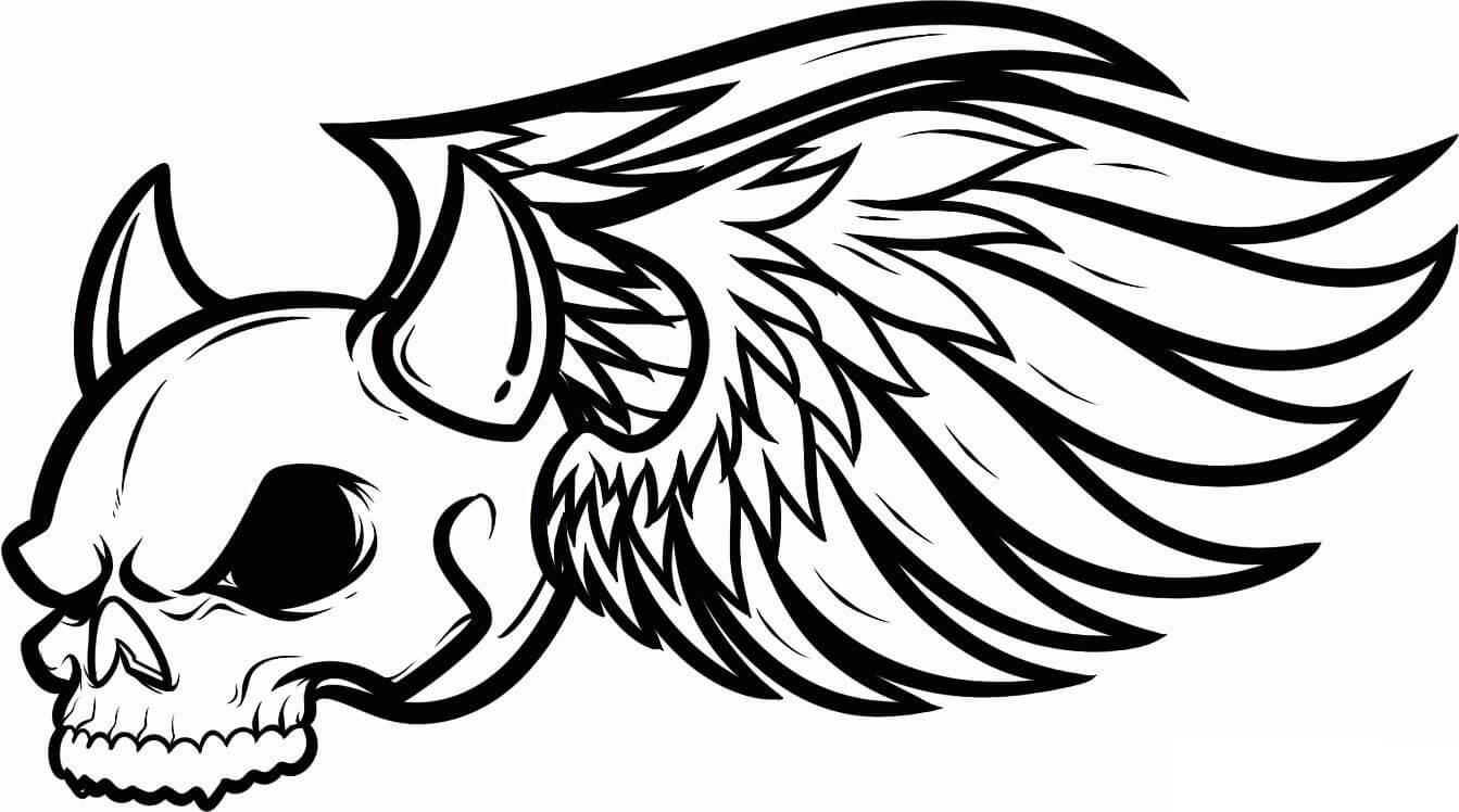 Cool Winged Devil Skull Coloring Page