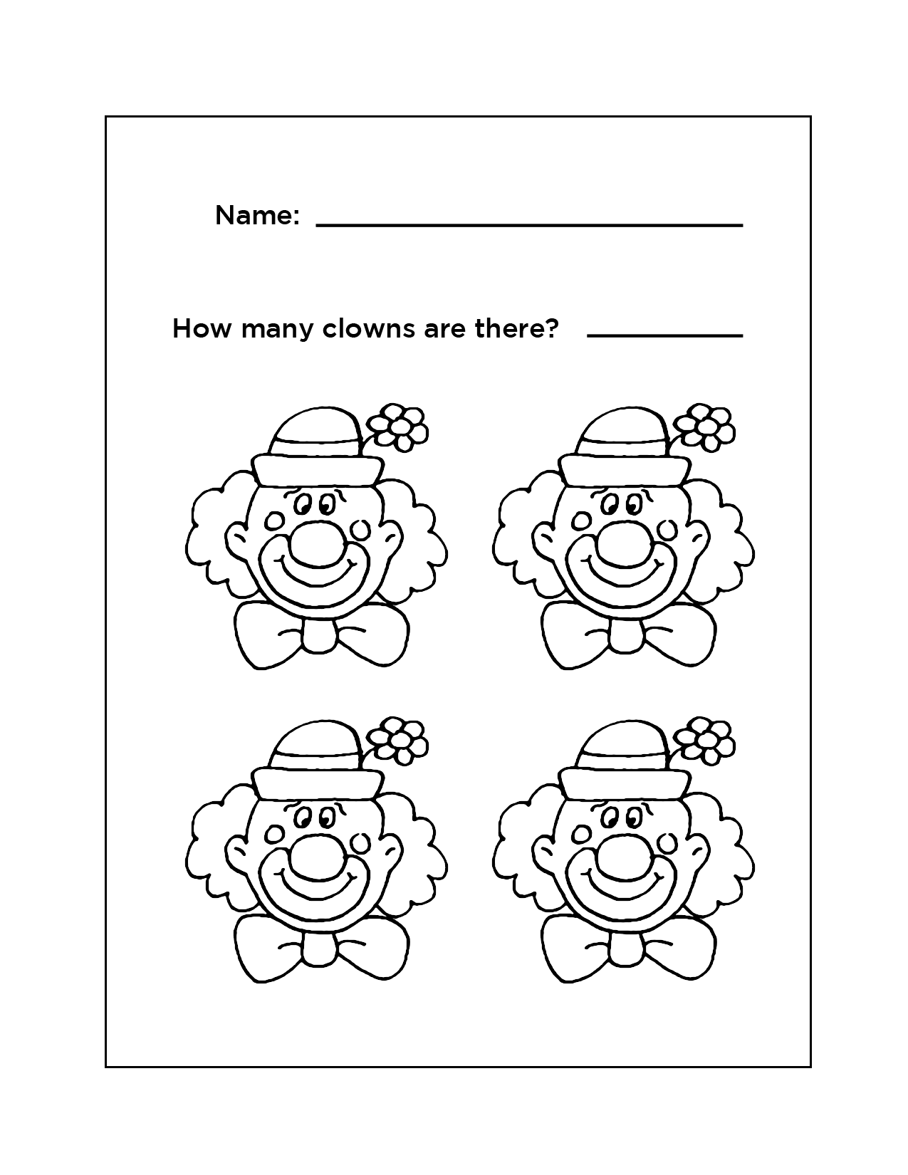 Count And Color The Clowns Worksheet