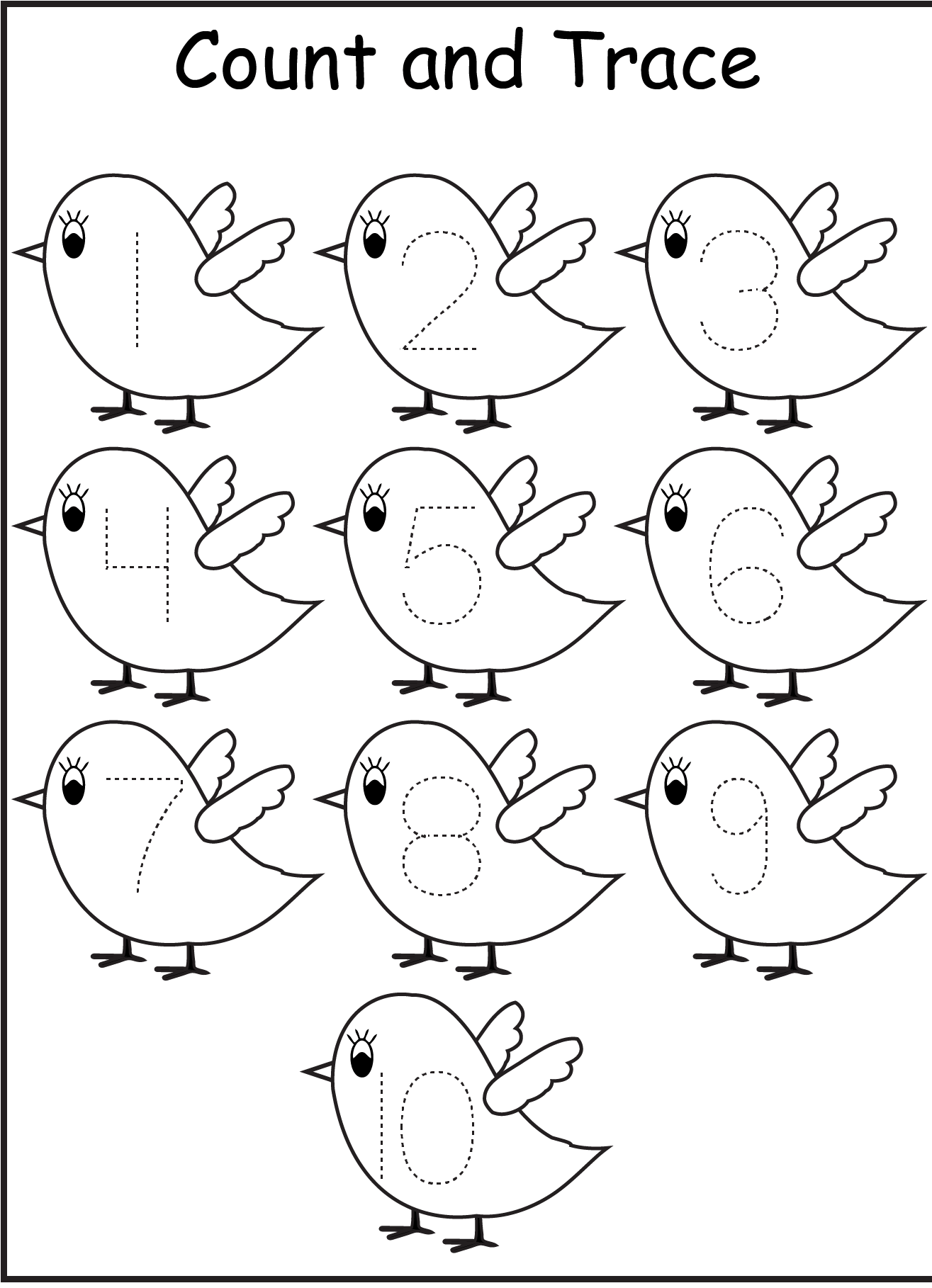 Count and Trace Birds for Preschool