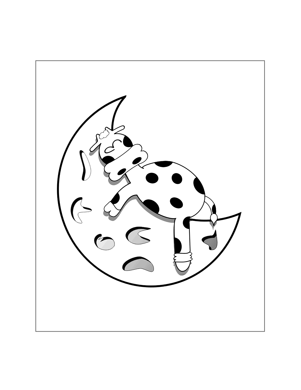 Cow Asleep On The Moon Coloring Page
