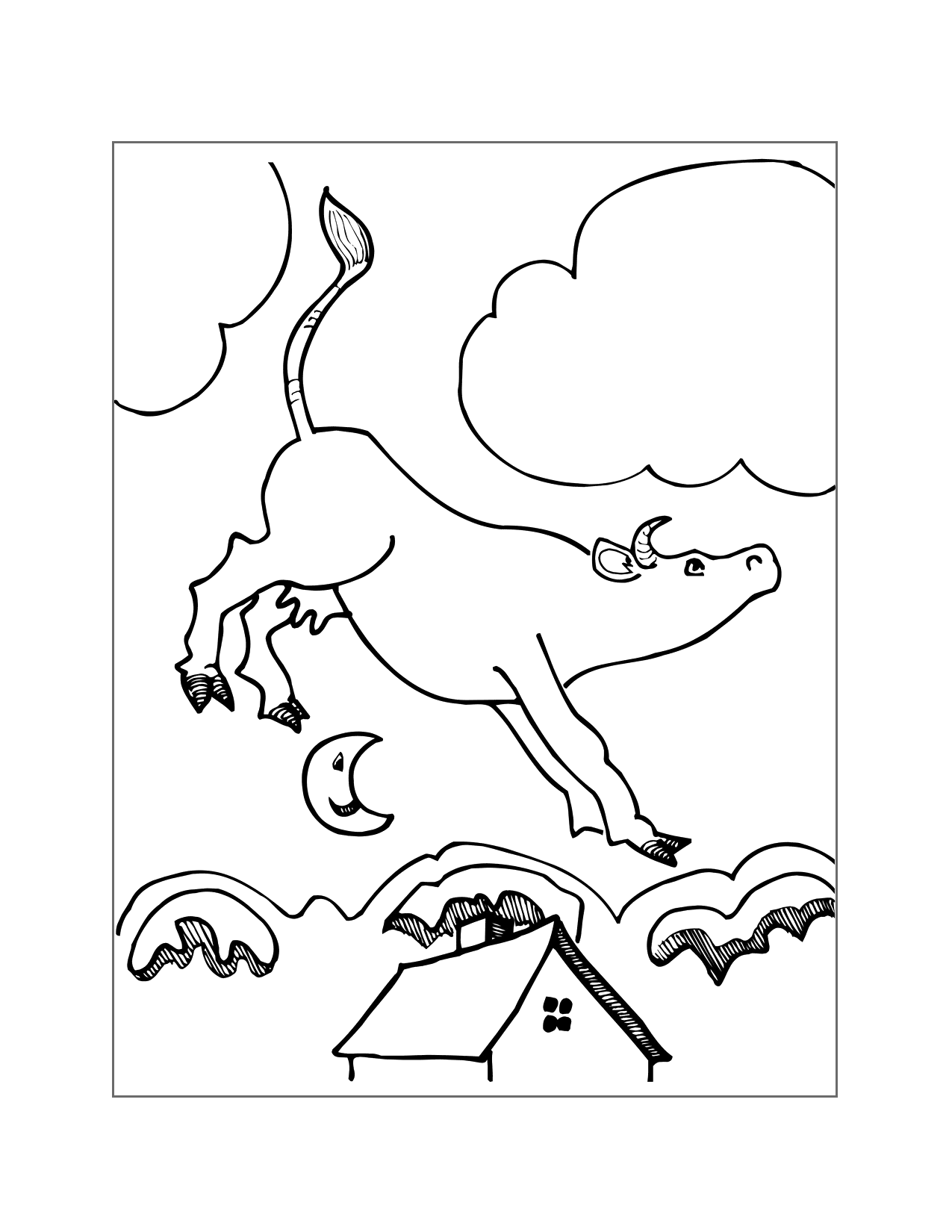 Cow Jumps Over The Moon Coloring Page