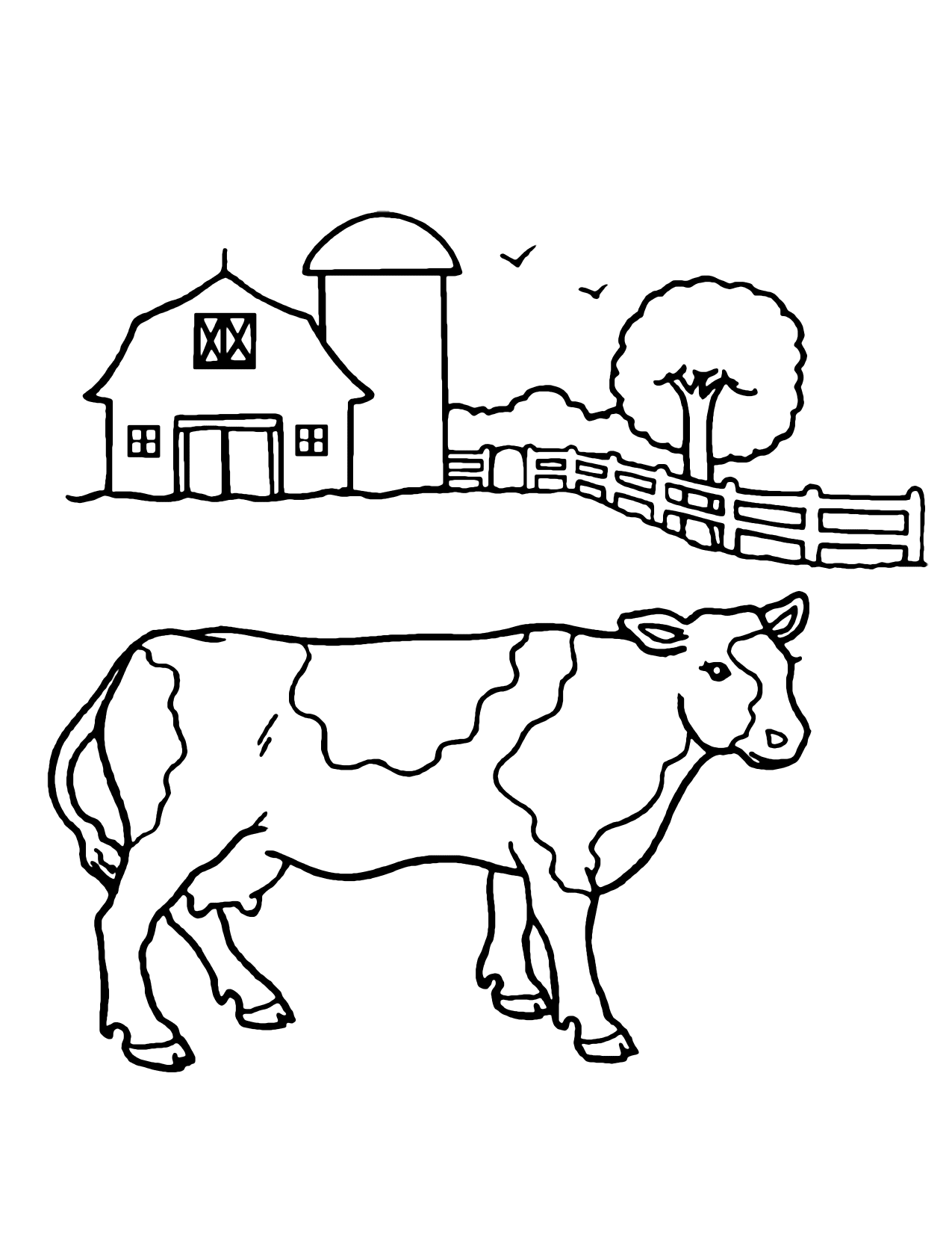 Cow On A Farm Coloring Page