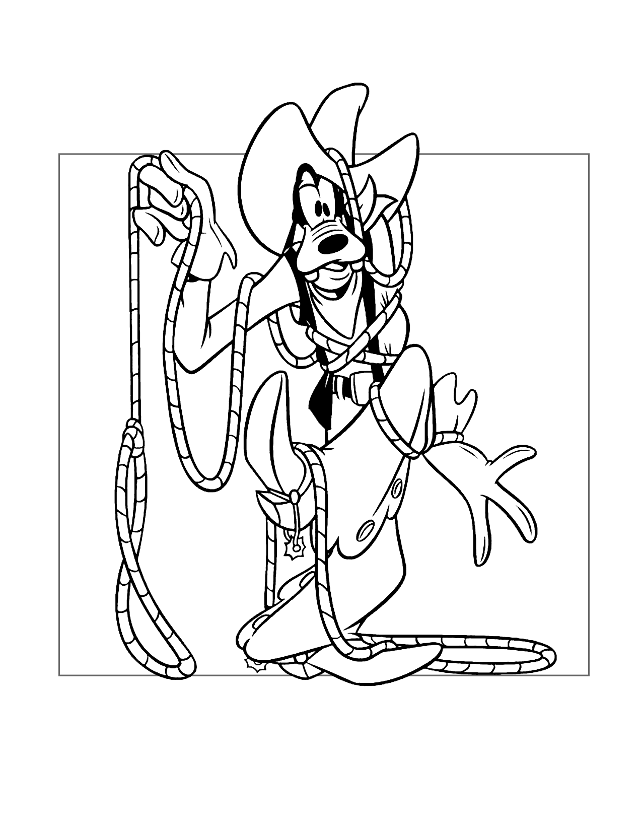 Cowboy Goofy Roped Himself Coloring Page