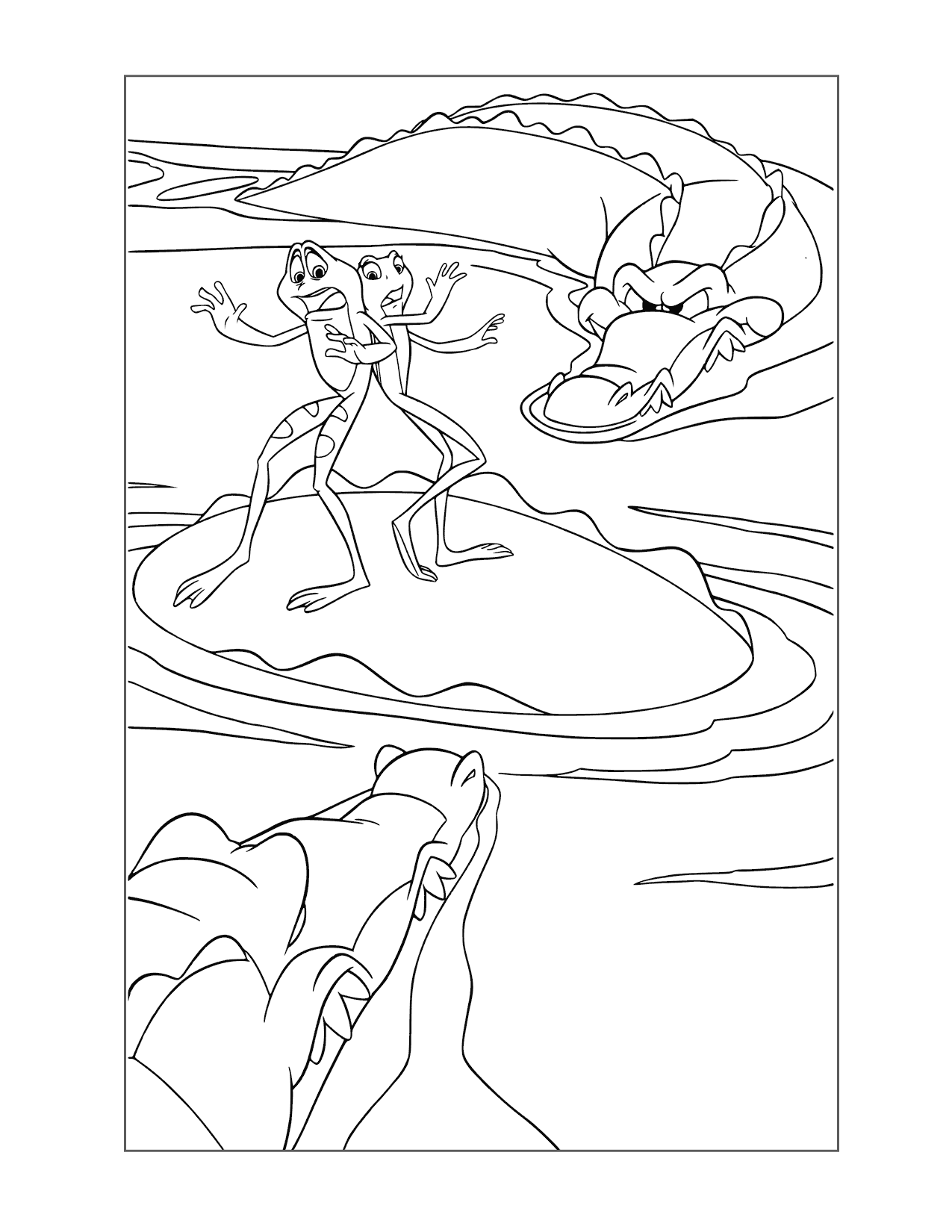 Crocs Come For Naveen And Tiana Coloring Page
