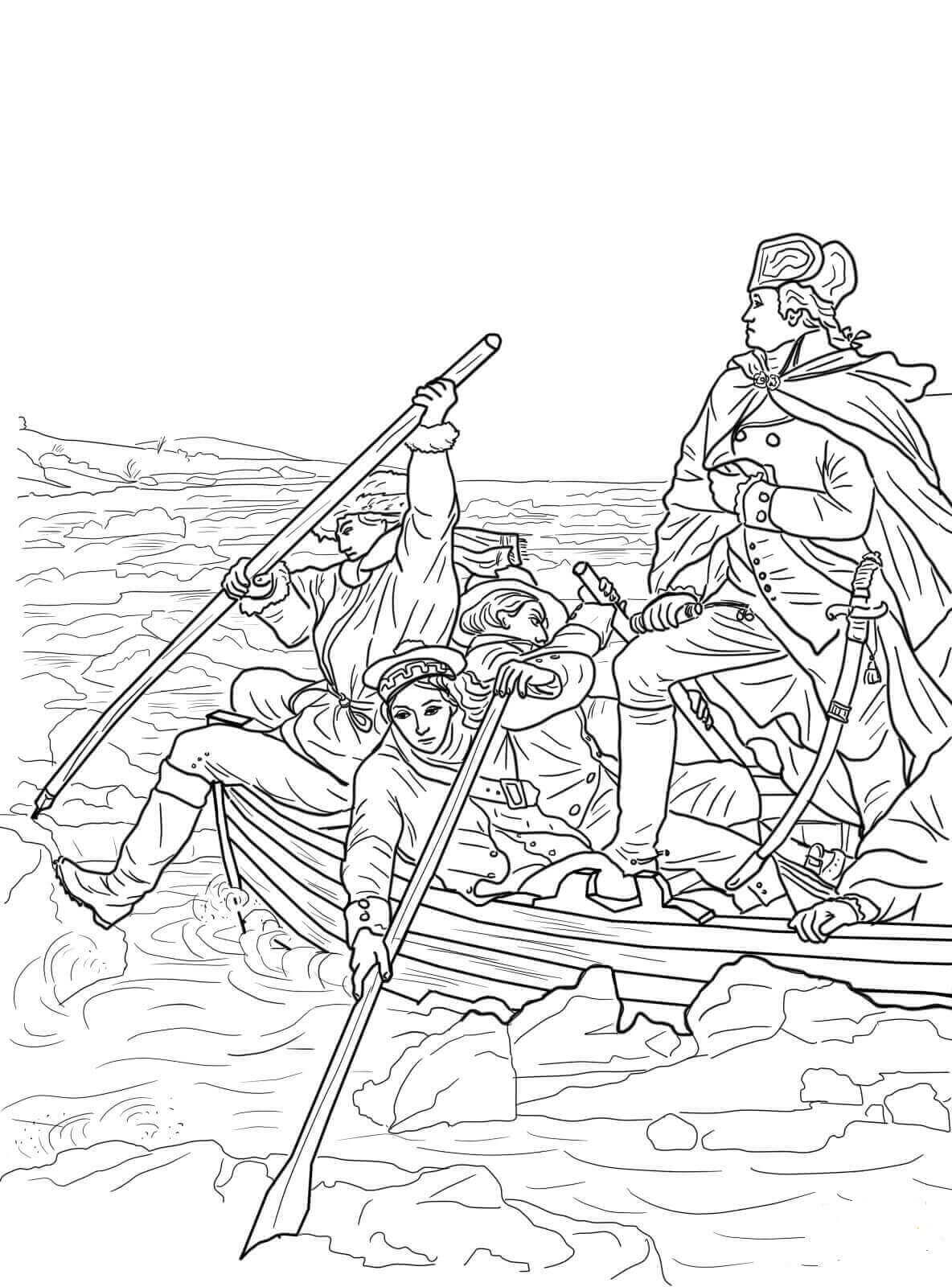 Crossing the Delaware Presidents Day Coloring Page