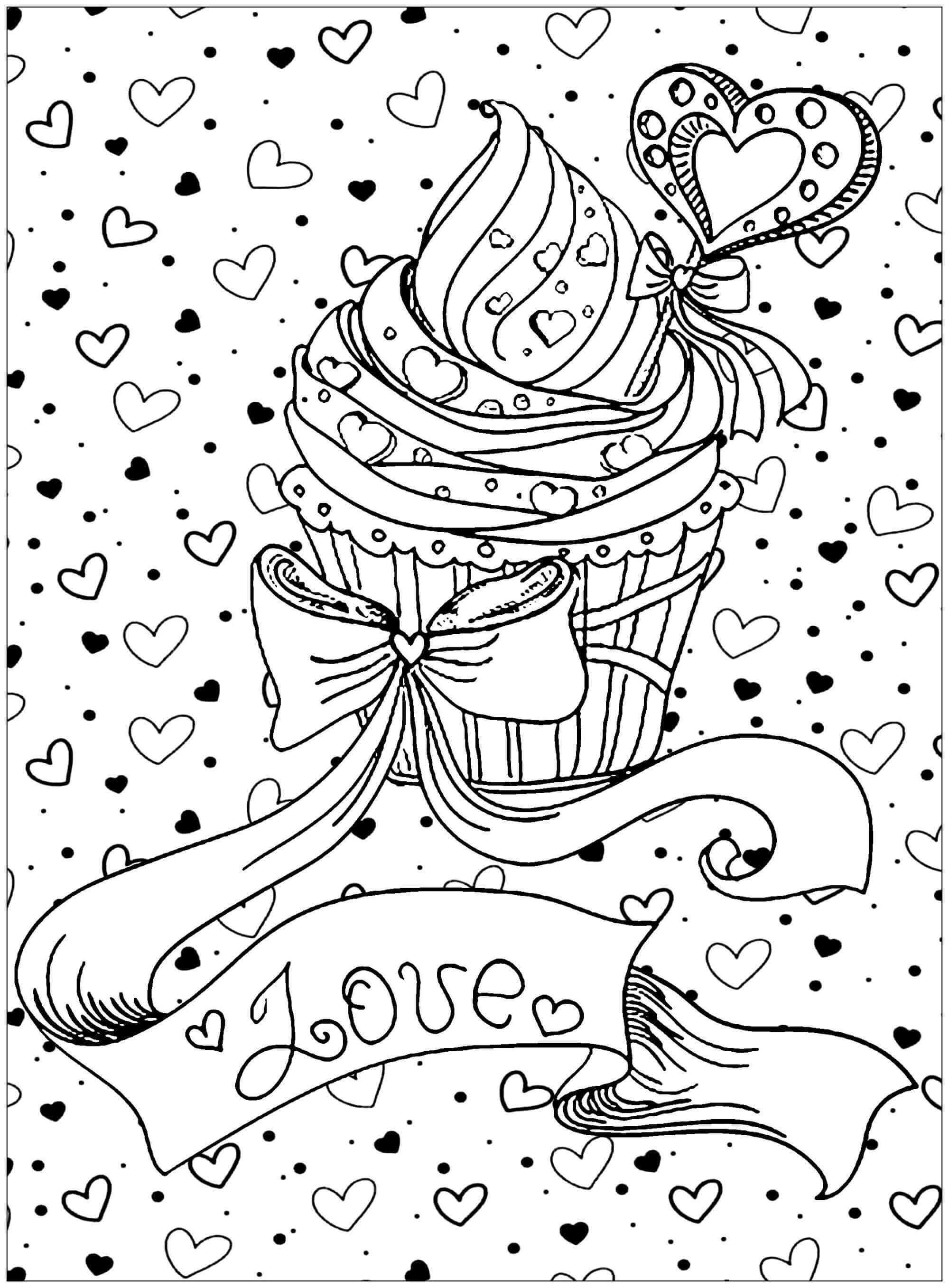 Cupcake Valentines Day Coloring Page