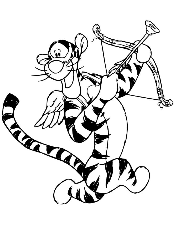Cupid Tigger - Valentines Day Coloring Pages