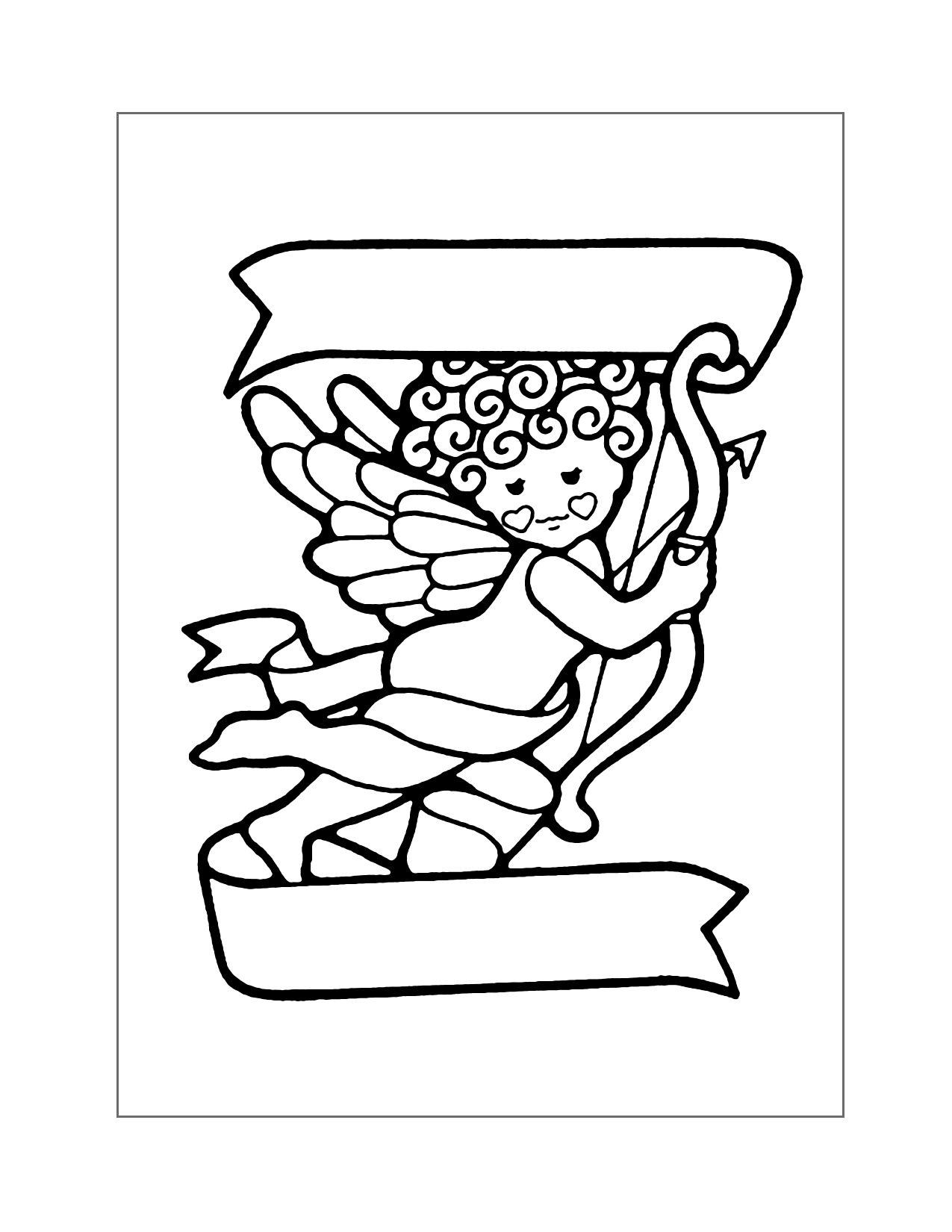 Cupid with Banner - Valentines Day Coloring Pages