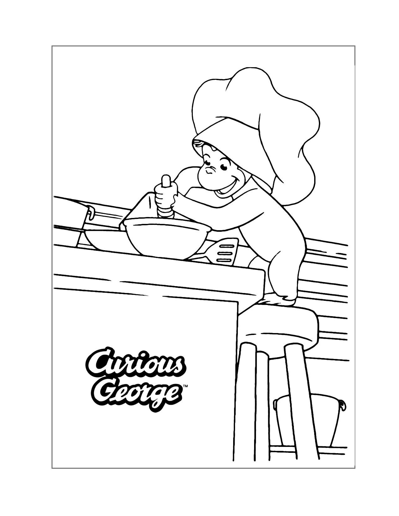 Curious George Baking Coloring Page