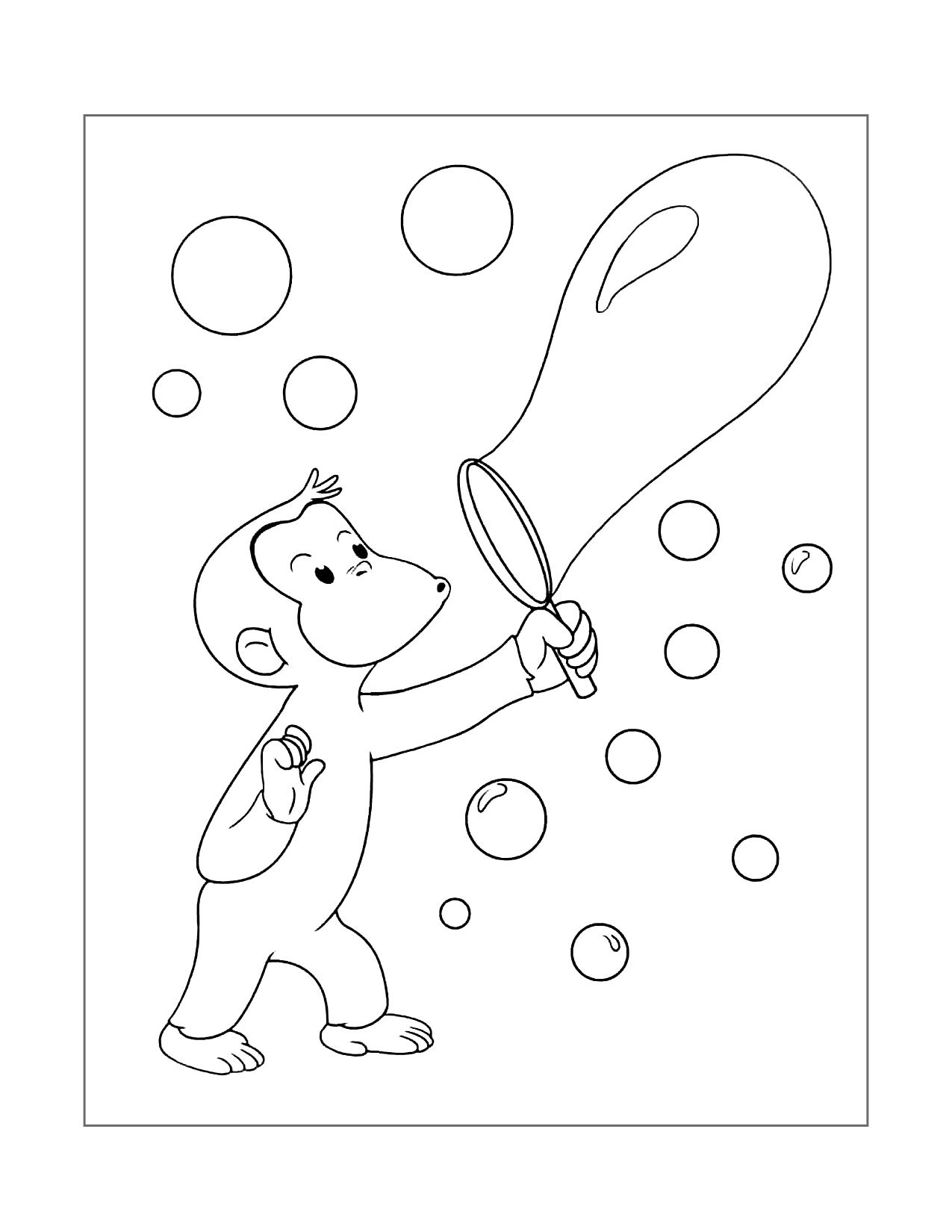 Curious George Blowing Bubbles Coloring Page