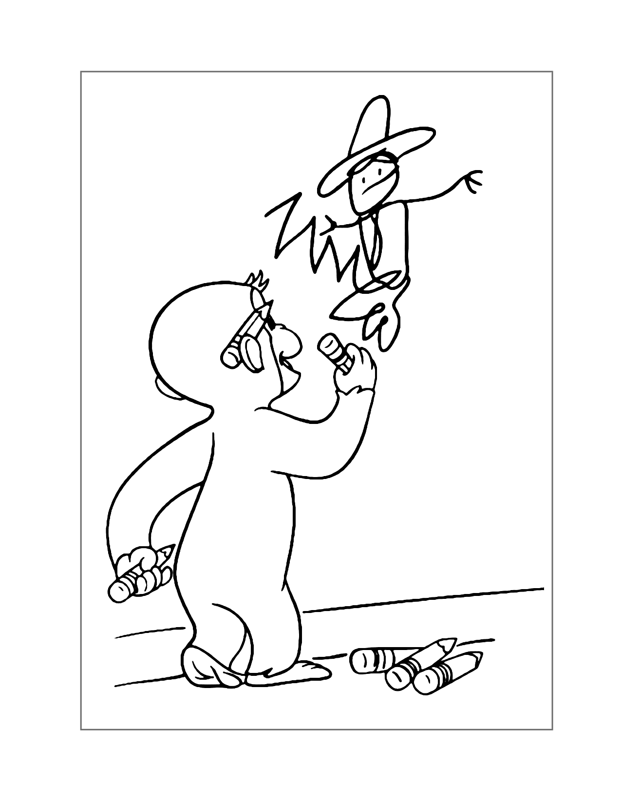 Curious George Drawing Coloring Page