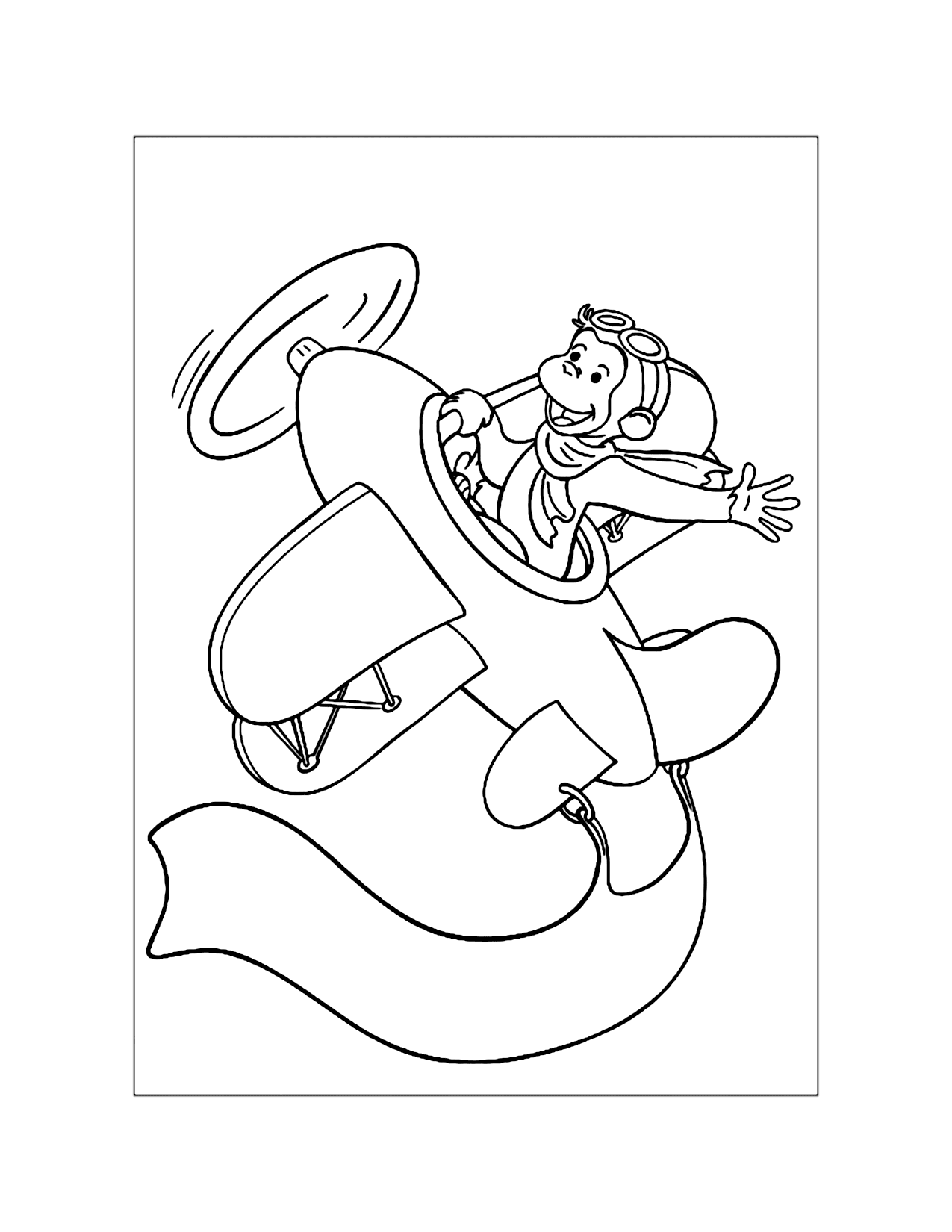 Curious George Flying An Airplane Coloring Page