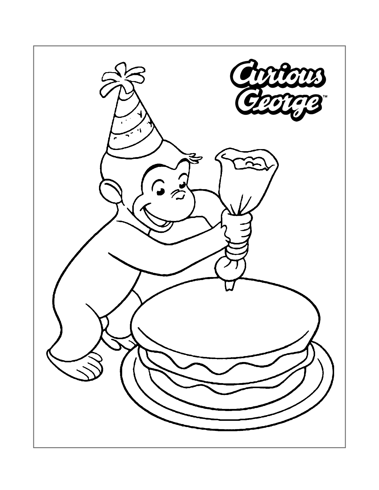 Curious George Making A Birthday Cake Coloring Page