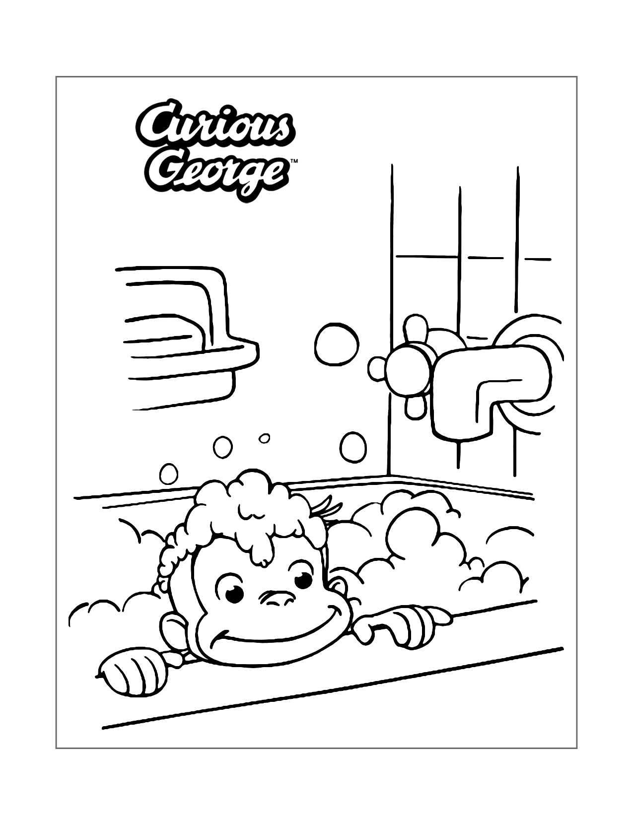 Curious George Taking A Bubble Bath Coloring Page