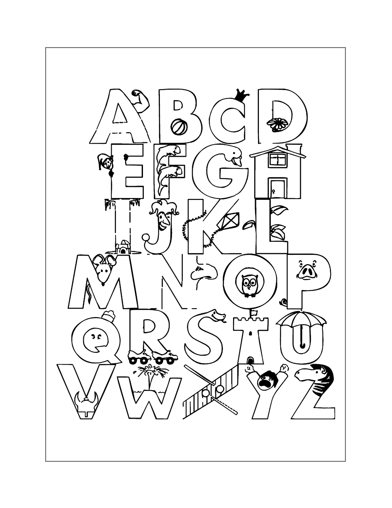 Cute Alphabet Coloring Page