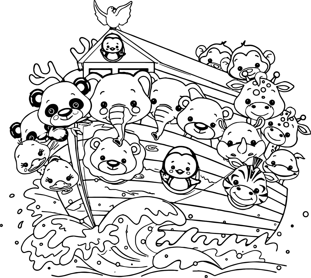 Cute Animals On Noahs Ark Coloring Page