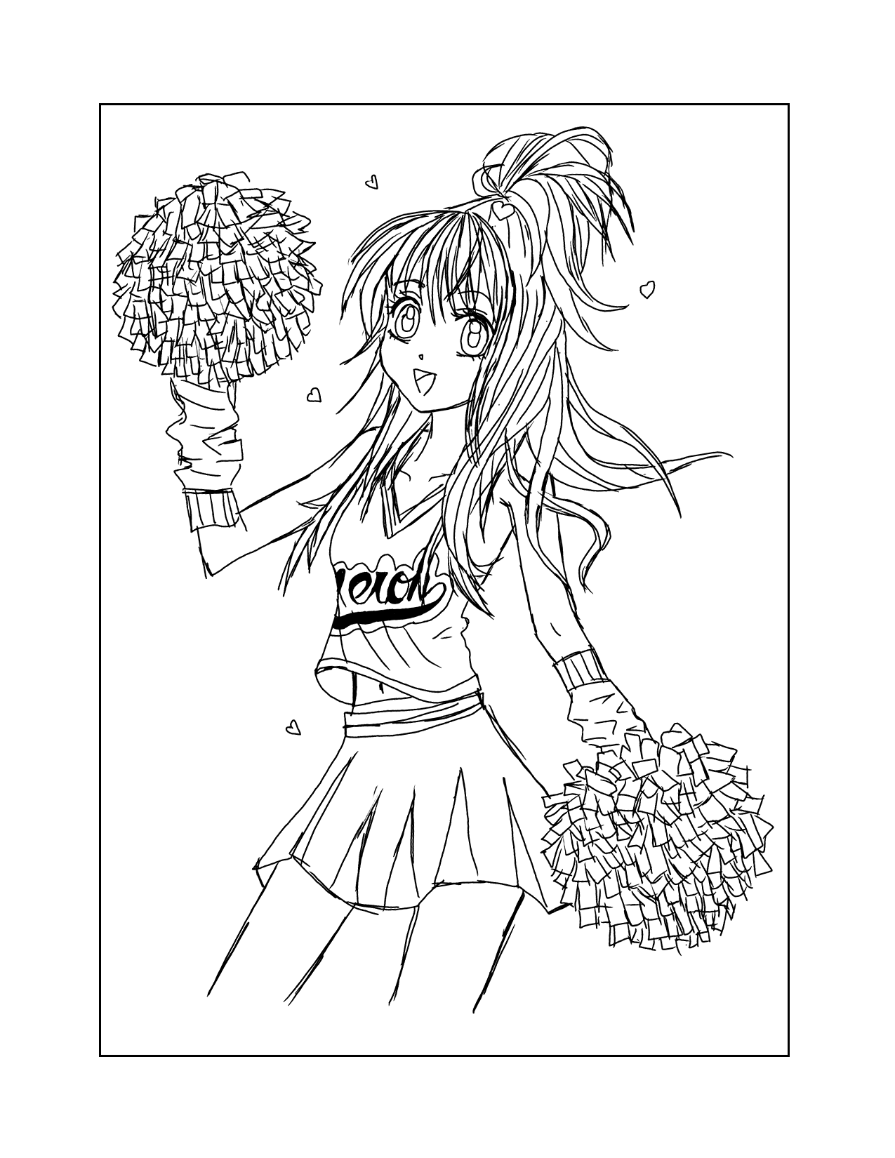 Cute Anime Cheerleader Coloring Page