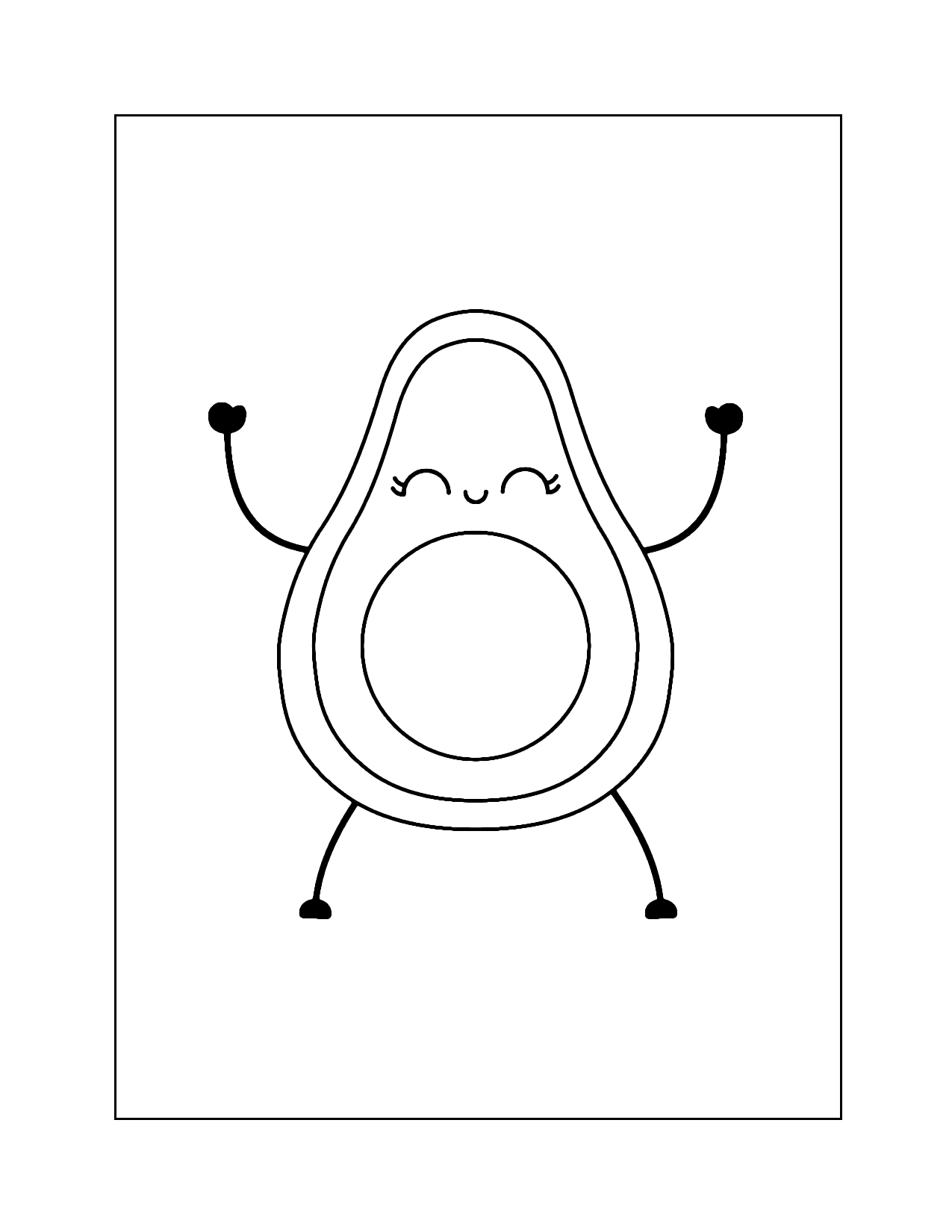 Cute Avocado Character Coloring Page