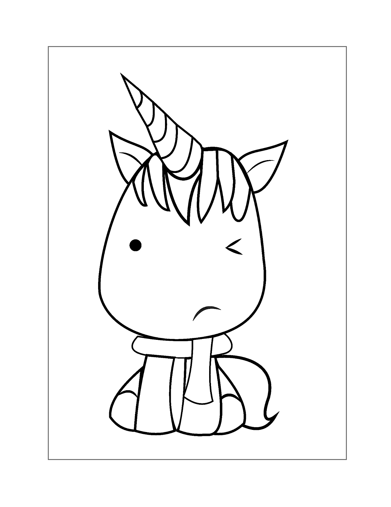 Cute Baby Cartoon Unicorn With Scarf Coloring Page