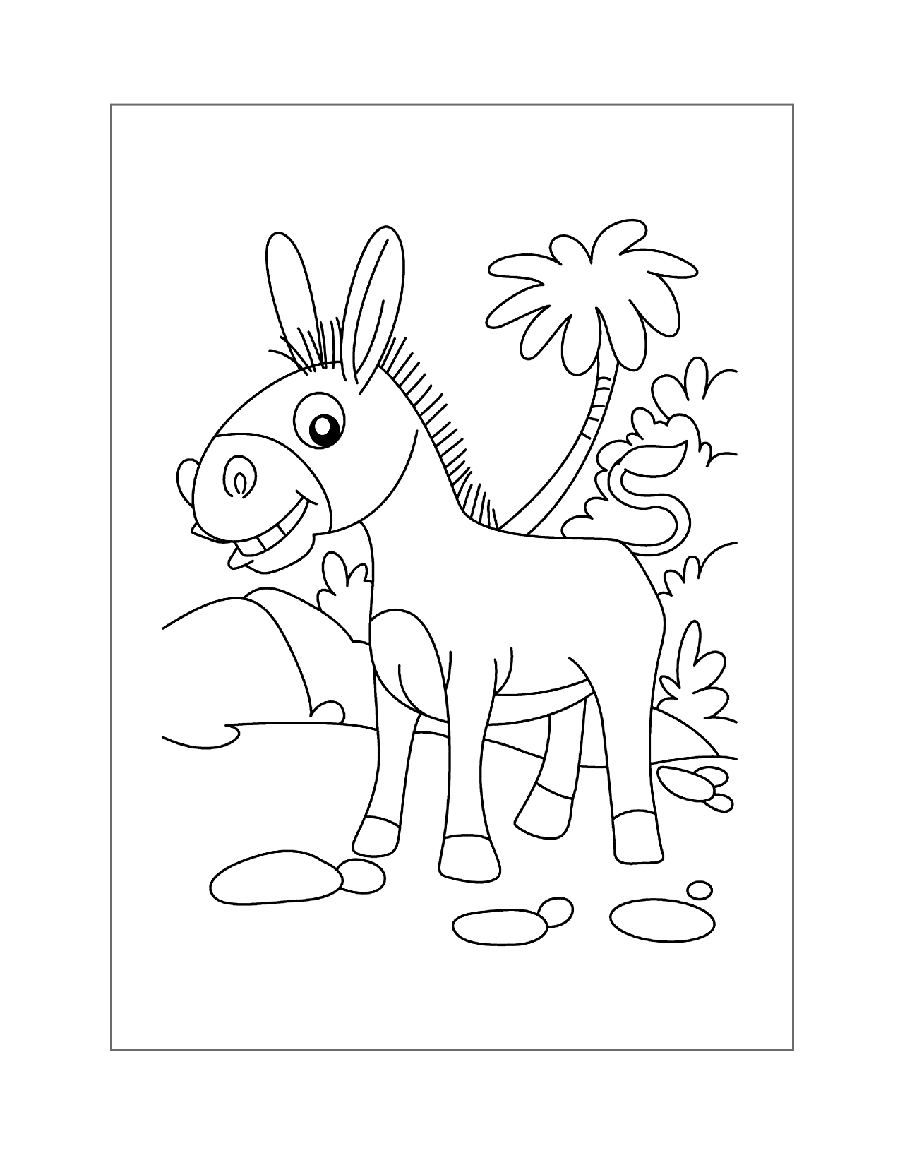 Cute Baby Donkey Cartoon Coloring Page