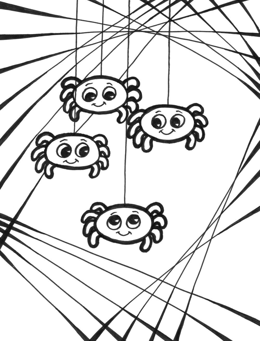 Cute Baby Spiders Coloring Page