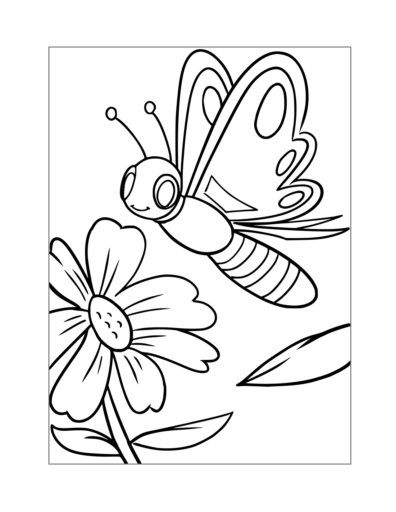 Cute Butterfly Cartoon Coloring Page