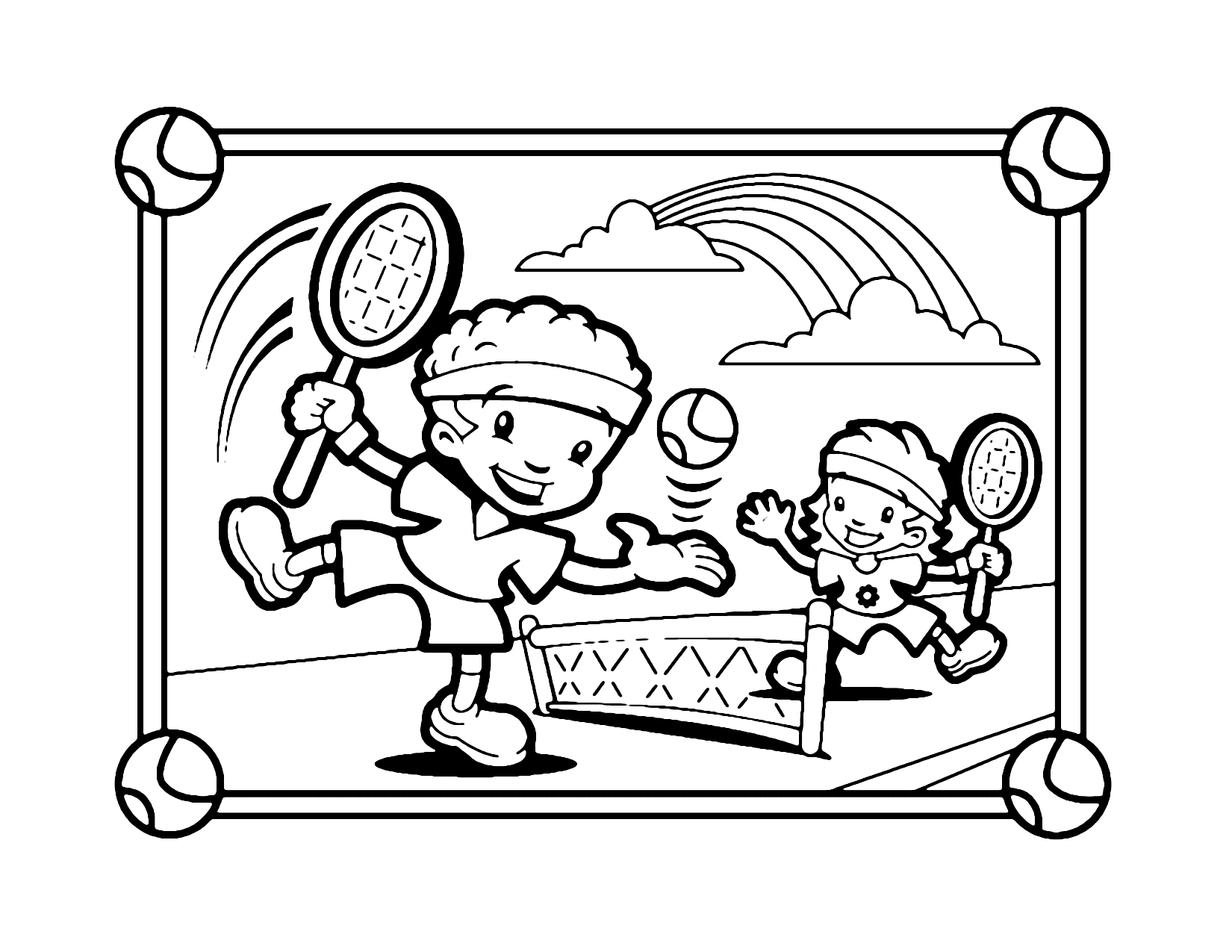 Cute Cartoon Tennis Coloring Page