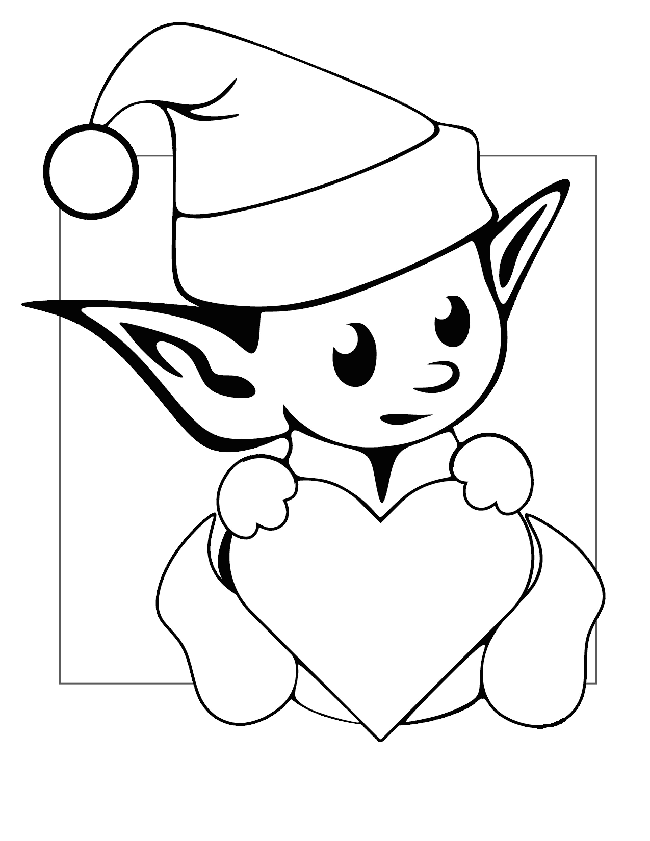 Cute Christmas Elf Coloring Page