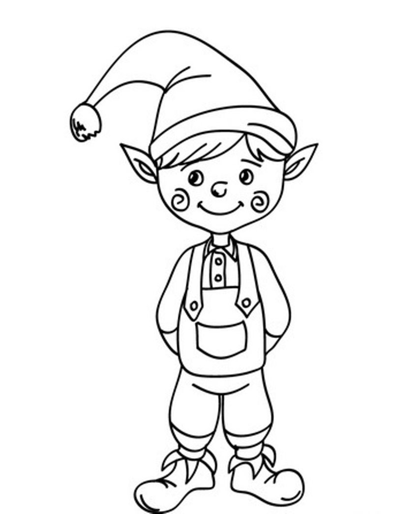 Cute Christmas Elf Coloring Page For Preschoolers