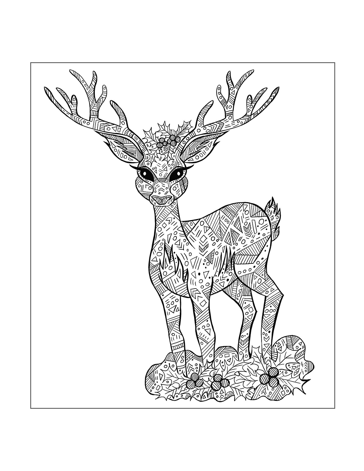Cute Christmas Reindeer Coloring Page For Adults