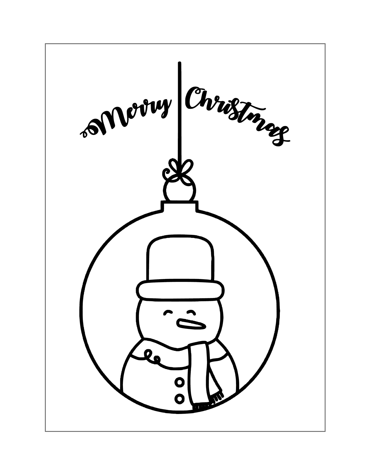 Cute Christmas Snowman Ornament Coloring Page