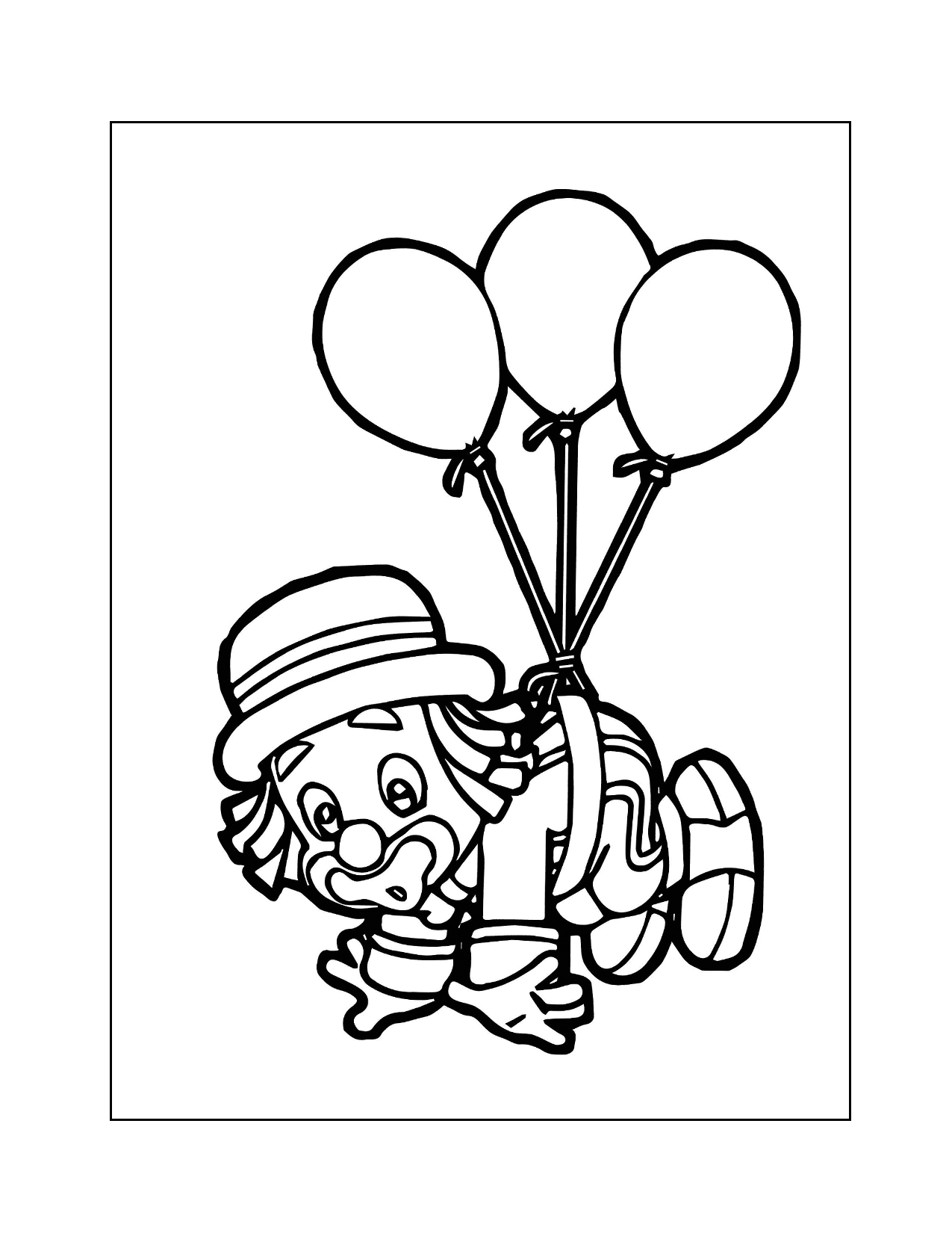 Cute Clown Floating On Balloons Coloring Page