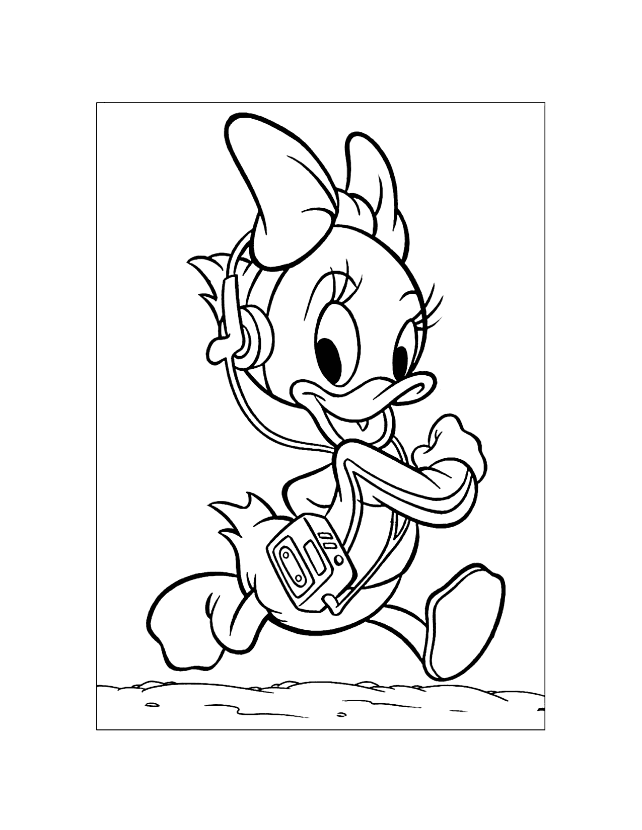 Cute Daisy With A Walkman Coloring Page