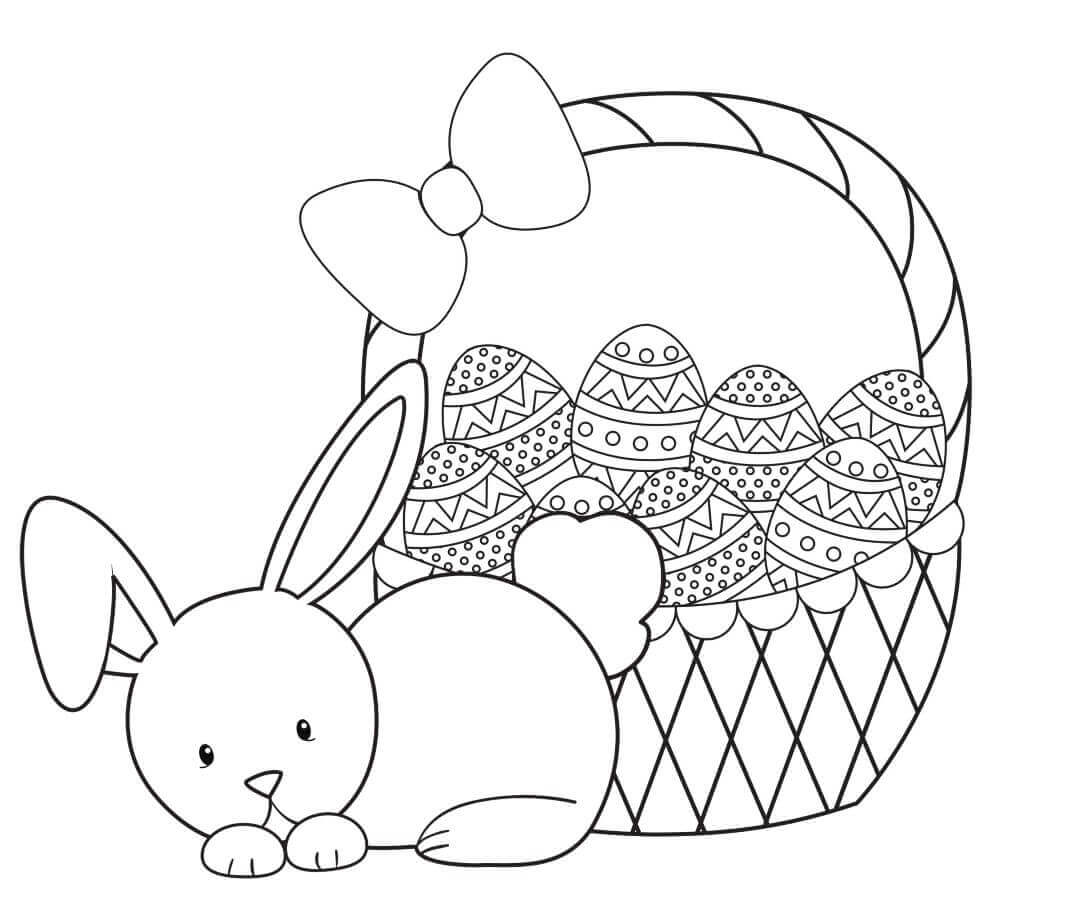Cute Easter Bunny and Basket Coloring Page