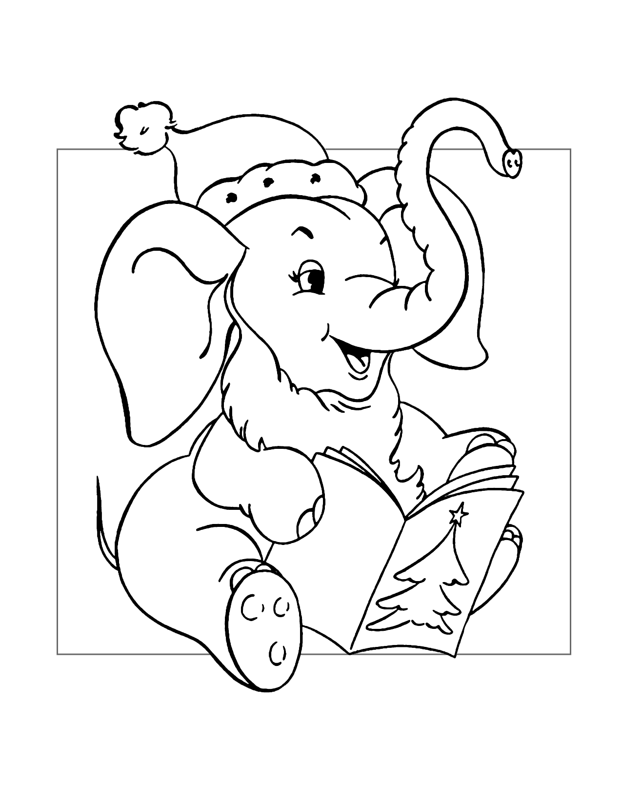Cute Elephant Santa Coloring Page
