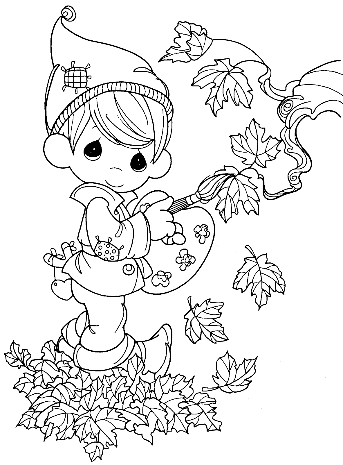 Cute Elf Painting in the Fall Coloring Page