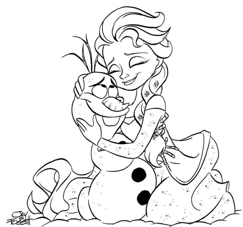 Cute Elsa And Olaf Coloring Pages