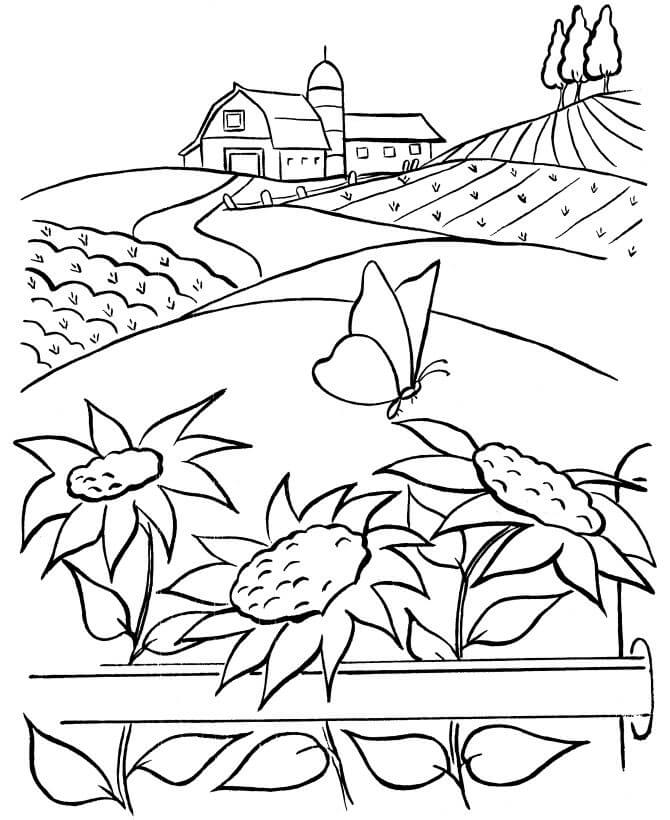 Cute Farm Scene Coloring Pages