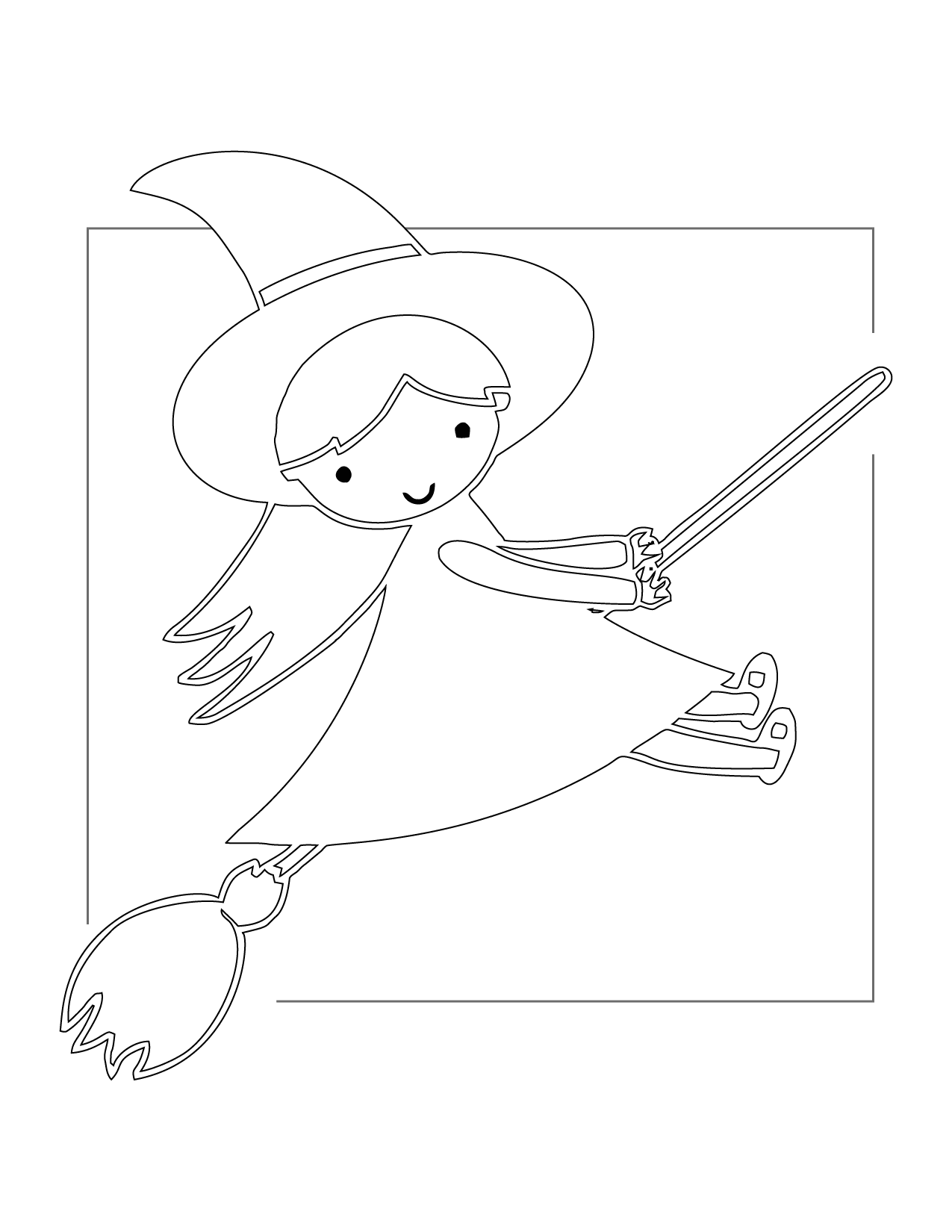 Cute Flying Witch Girl Coloring Page