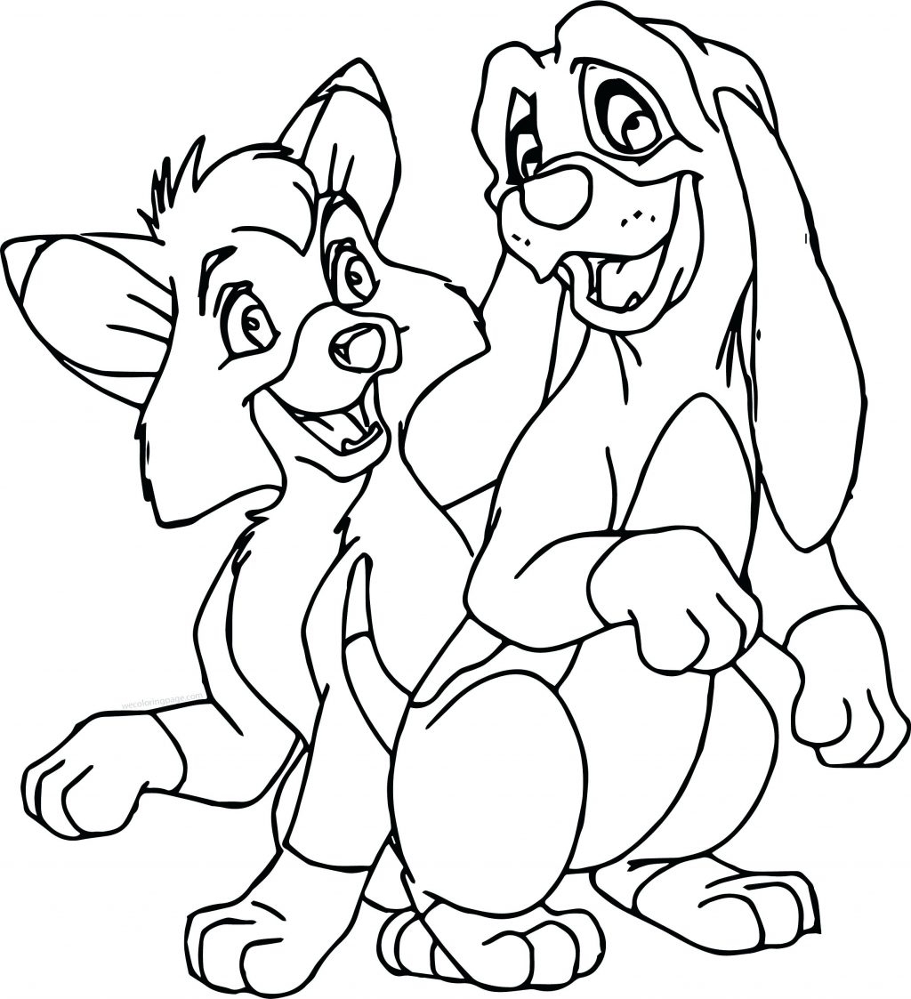 Cute Fox and Hound Coloring Page