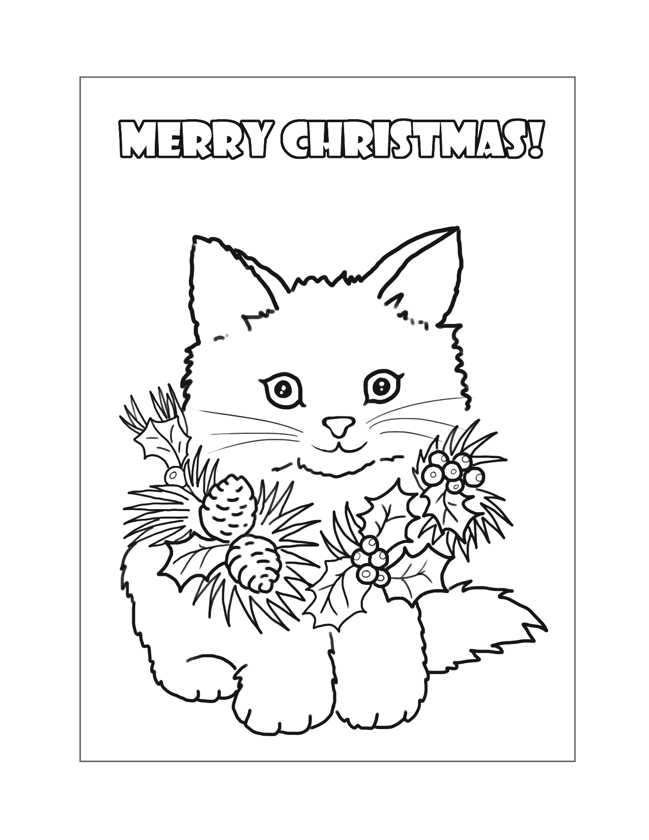 Cute Fuzzy Christmas Kitten Coloring Page