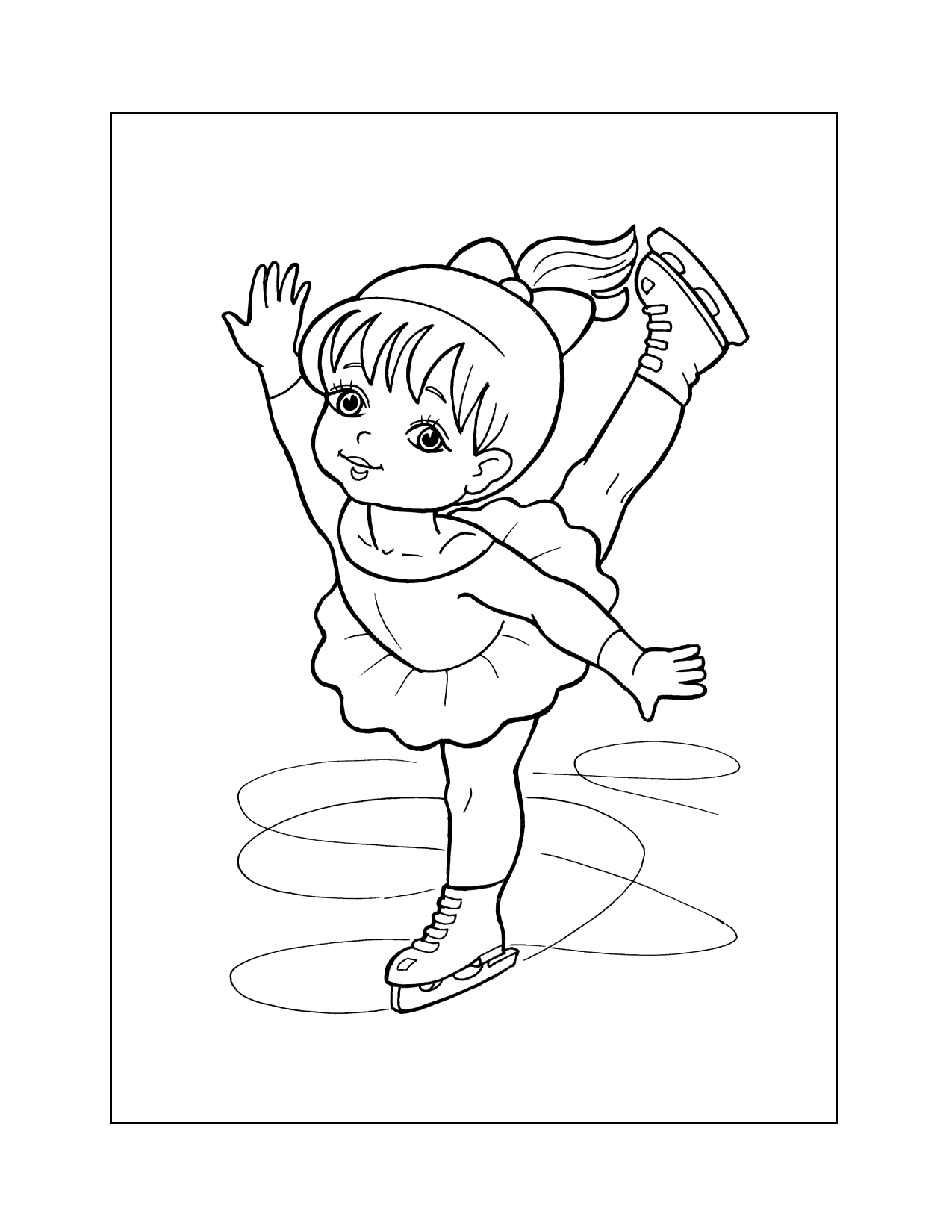 Cute Girl Figure Skating Coloring Page