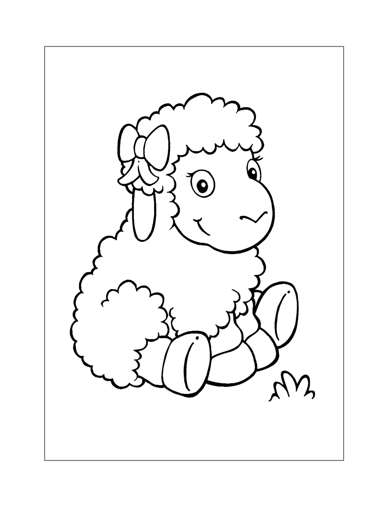 Cute Girl Sheep With Bow Coloring Page