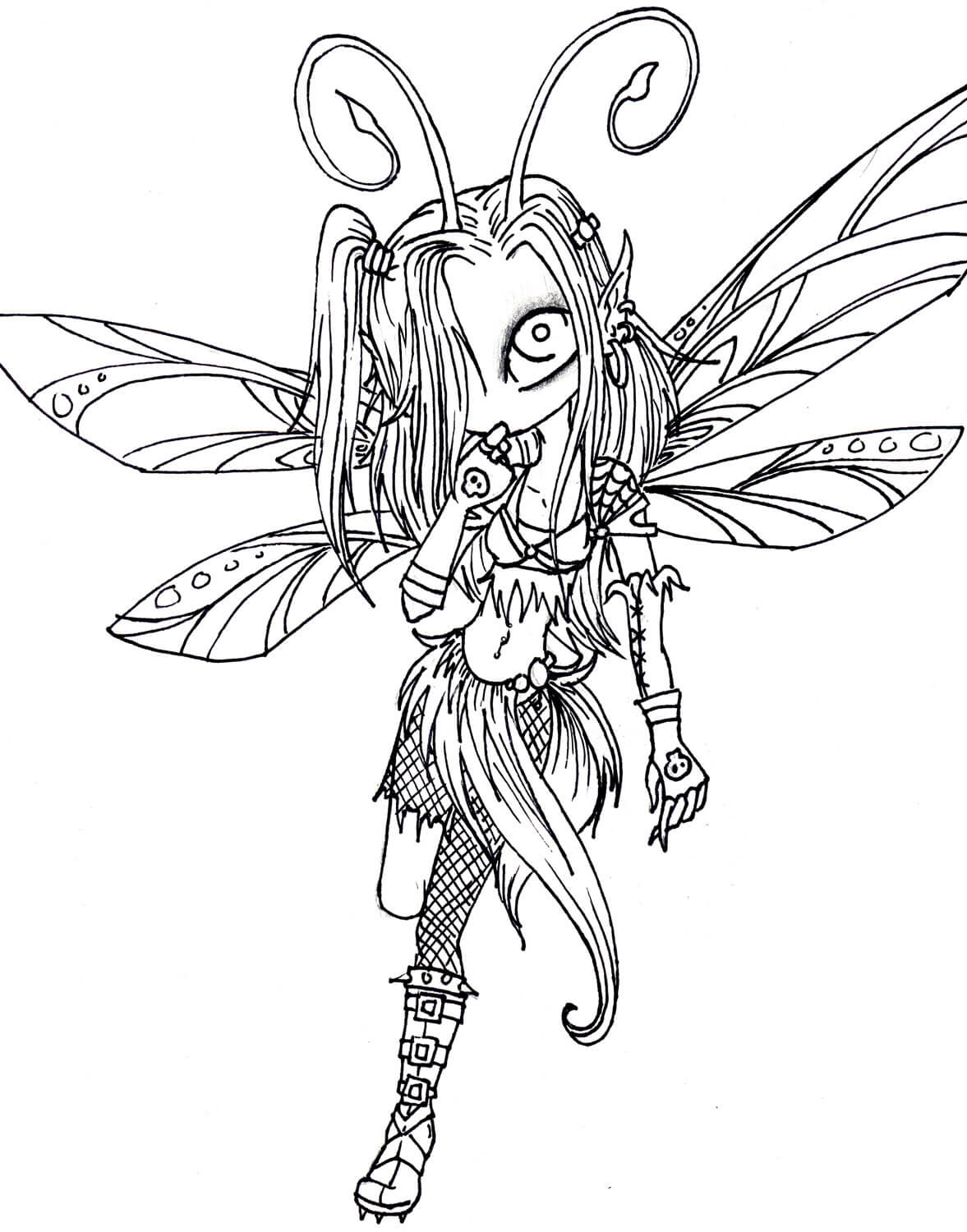 Cute Gothic Fairy Coloring Page