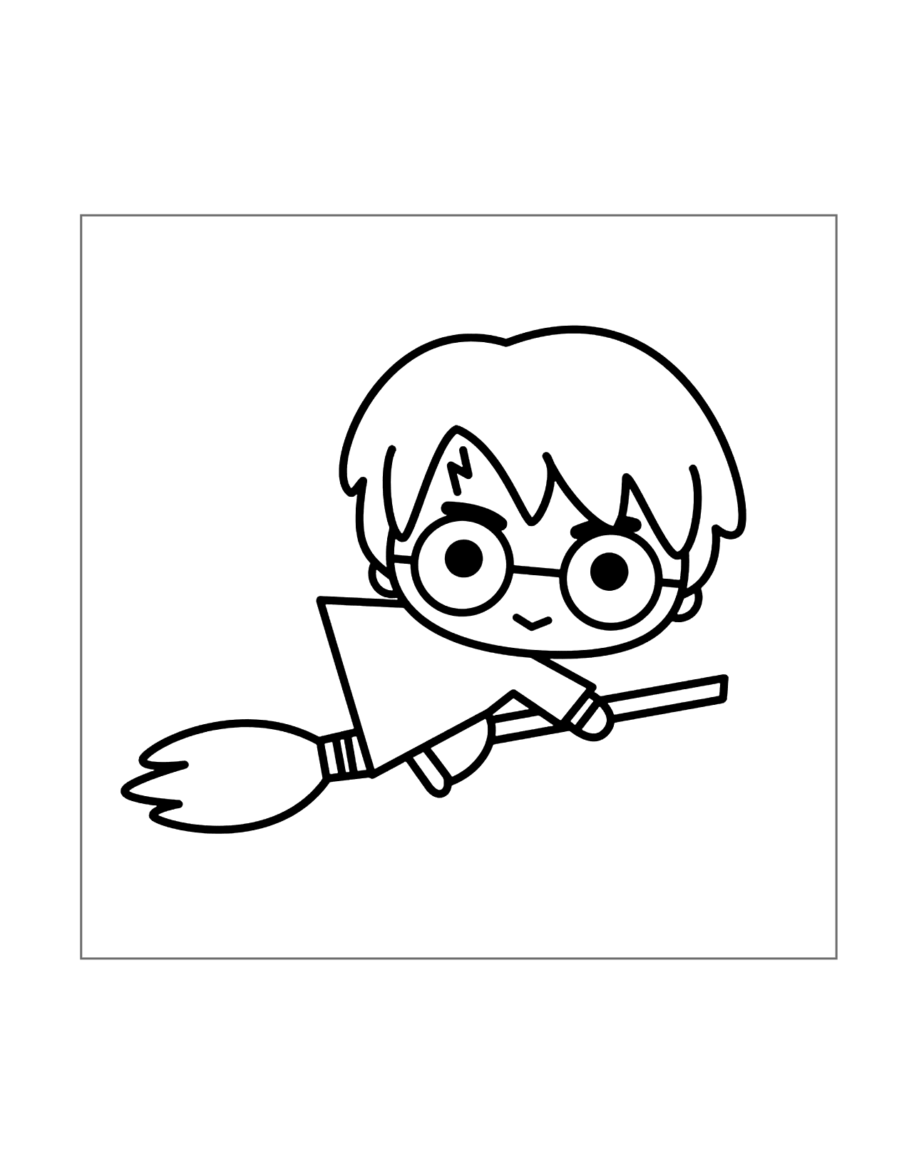 Cute Harry Potter Cartoon Riding Broom Coloring Page