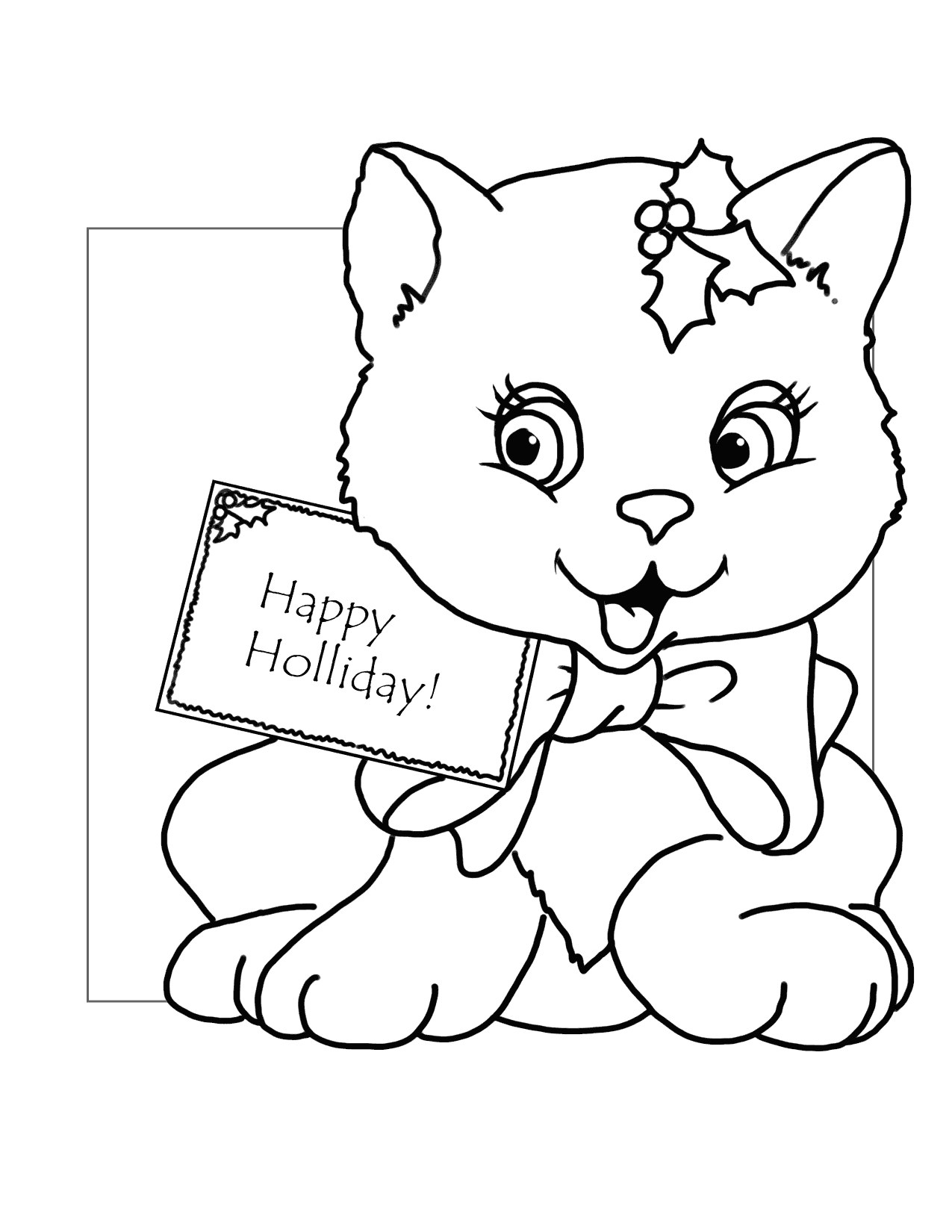 Cute Kitten For Christmas Coloring Page