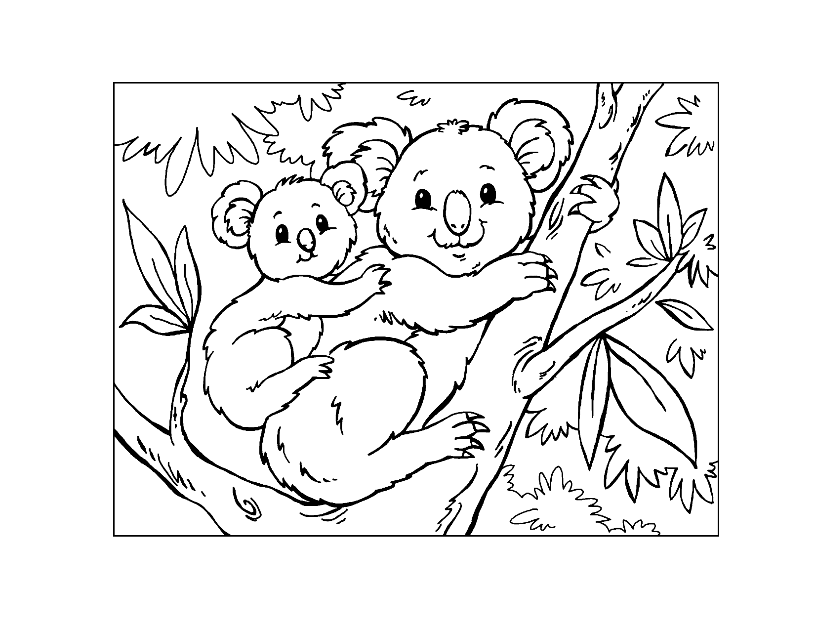 Cute Koala Bear Cartoon Coloring Page