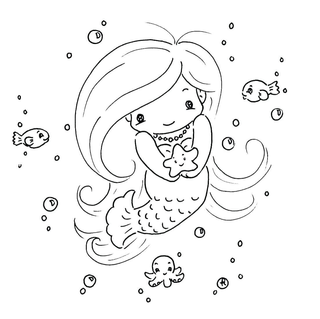 mermaid kids cute coloring pages for girls